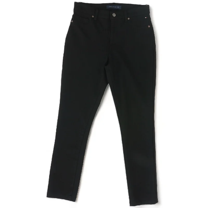 Black Solid Five Pocket Pants Comfortable Fleece Pants