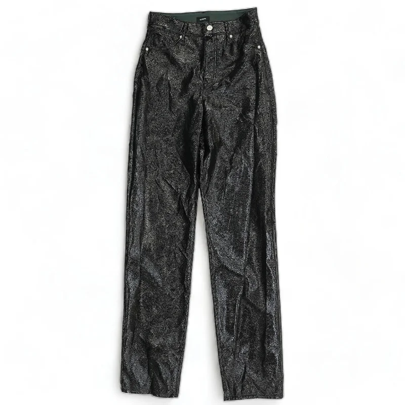 Black Solid Five Pocket Pants Fashionable Button-Up Pants