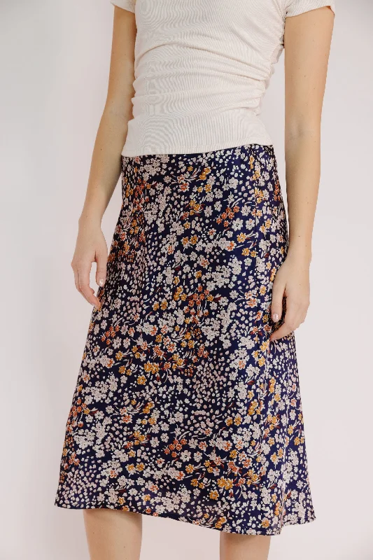 Brandy Skirt in Navy Floral casual skirt length