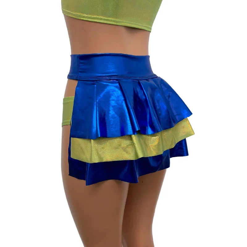 Bustle Skirt in Blue Metallic & Lime Holographic wool skirt warm