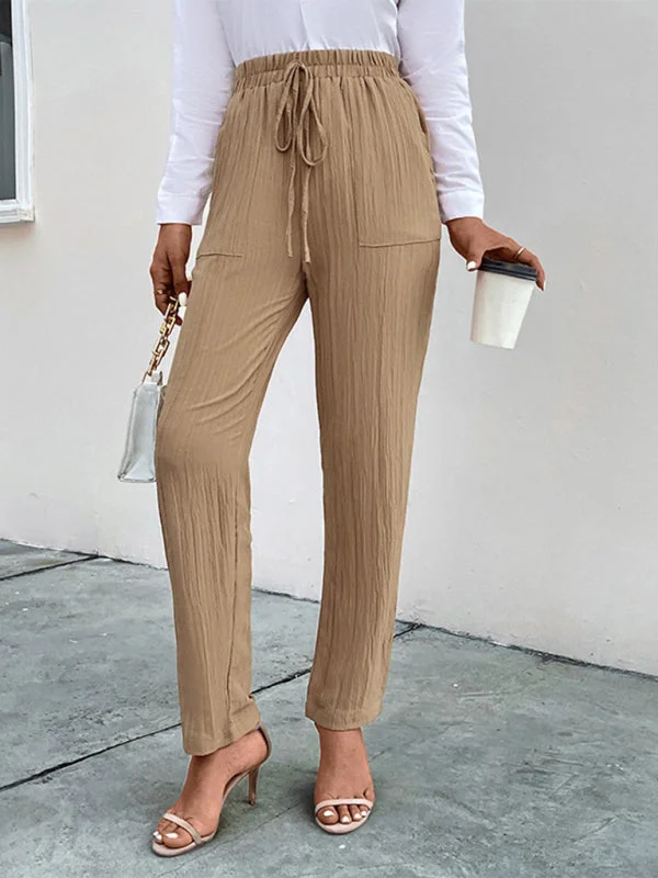 Casual elastic waist pleated women's pants Elegant Silk Pants