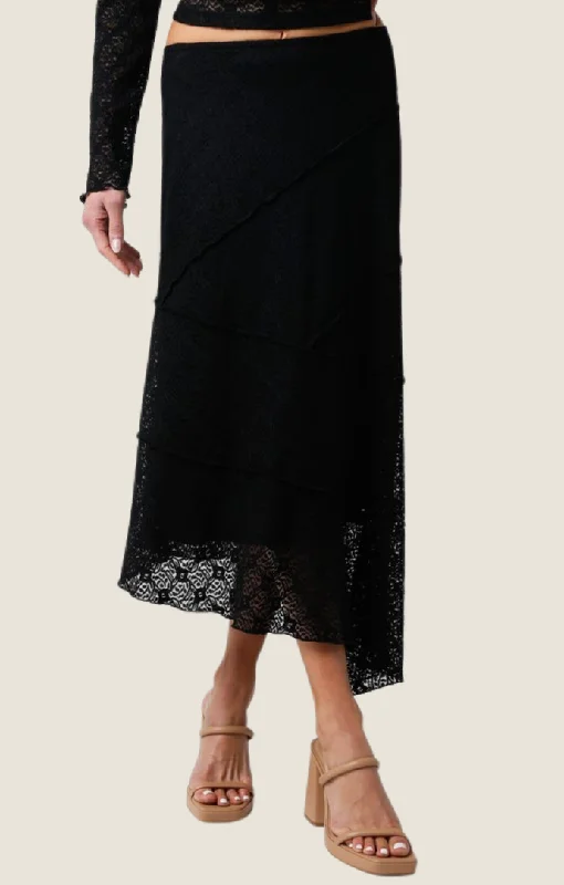 Clairo Black Lace Midi Skirt velvet skirt plush