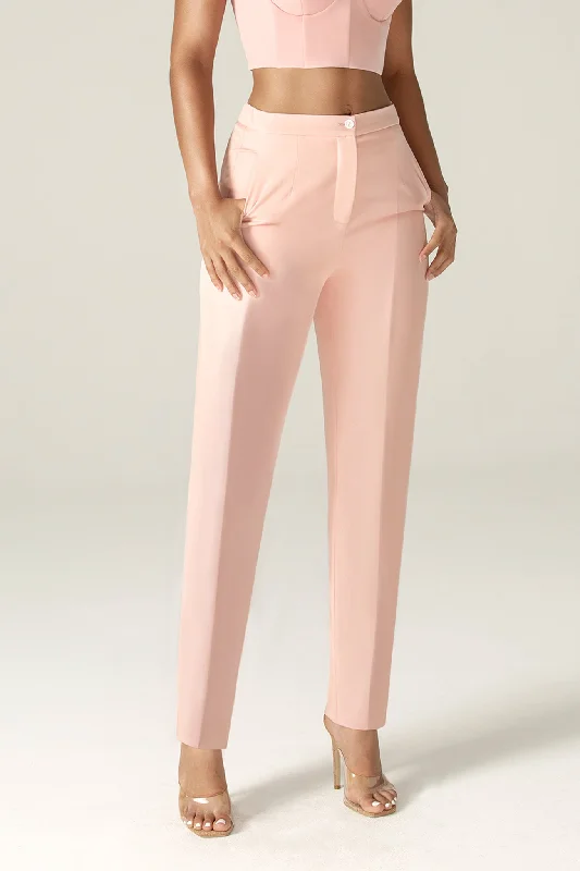 Cleo Tailored Straight Pants (Soft Pink) Chic Black Leggings