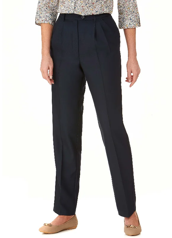 COLERAINE PLEATED PANT - NAVY Comfy Zip-Up Pants