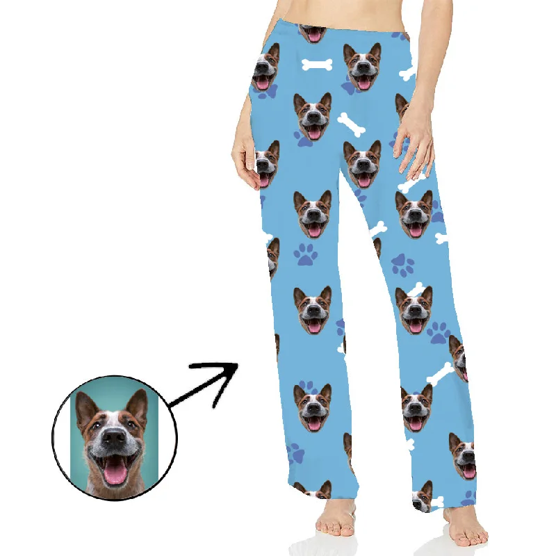 Custom Photo Pajamas Pants For Women Dog Paw Footprint Long Sleeve Christmas Gifts Comfortable Denim Leggings