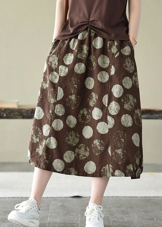 Elegant Chocolate Elastic Waist Pockets Linen Skirt Summer tulle skirt dreamy