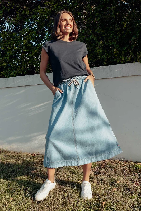 Greta Light Denim Skirt pleated skirt texture