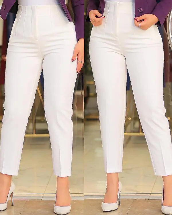 High Waist Cropped Work Pants Classic Pleated Pants