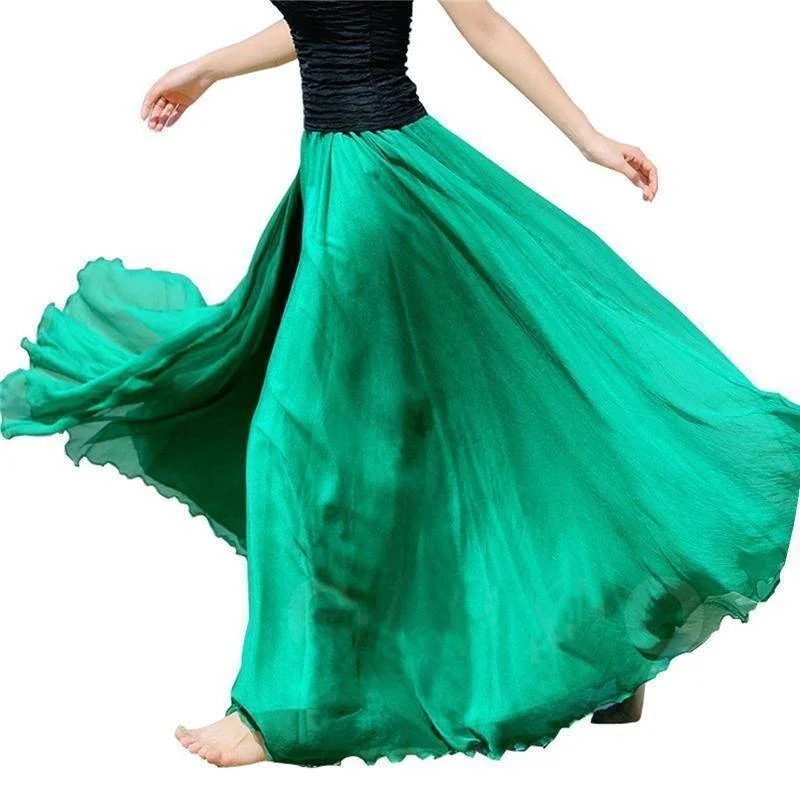 5 Sizes, XS-XL, 18 colors, High Waist Long Chiffon Skirt with  Ruffles Hem ribbed skirt waist