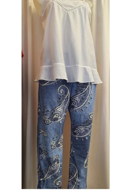 Italian Stretch Pants - Paisley, Light Denim Soft Sweatpants Style