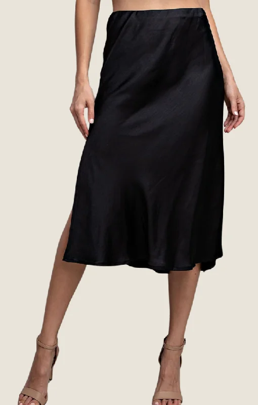 Jalen Black Satin Skirt wool skirt warm