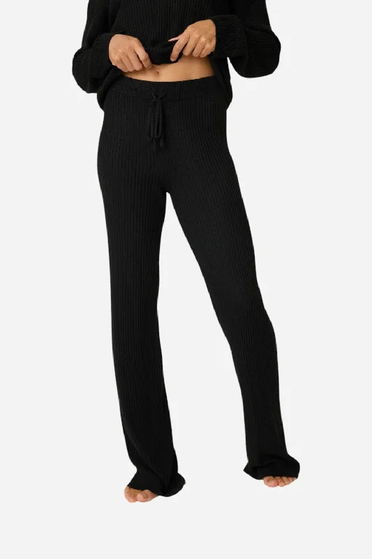 PJ Salvage Jet Set Luxe Ribbed Lounge Pant in Black Classic Straight-Leg Pants