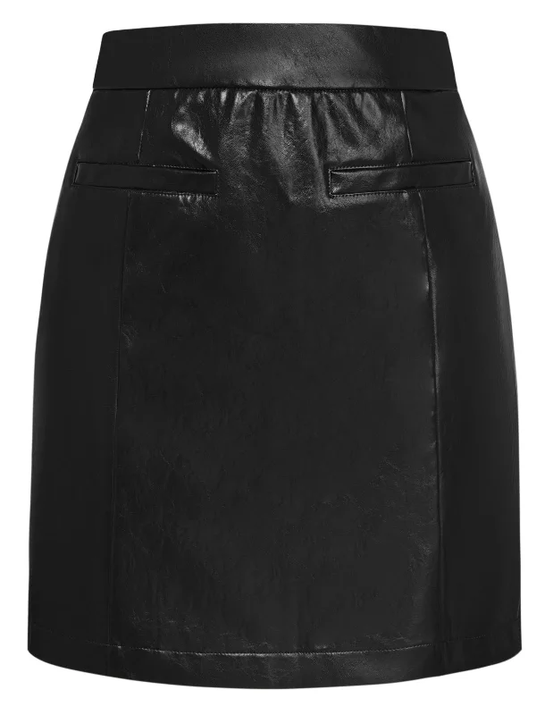 KK Women PU Leather Skirt Casual Elastic Waist Mid-Thigh Length Bodycon Skirt asymmetrical skirt cut