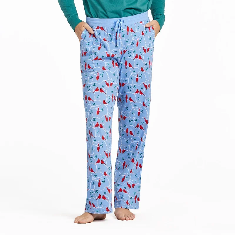 Life is Good Women's Cardinal Branch Pattern Snuggle Up Sleep Pants, Cornflower Blue Warm Wool Trousers