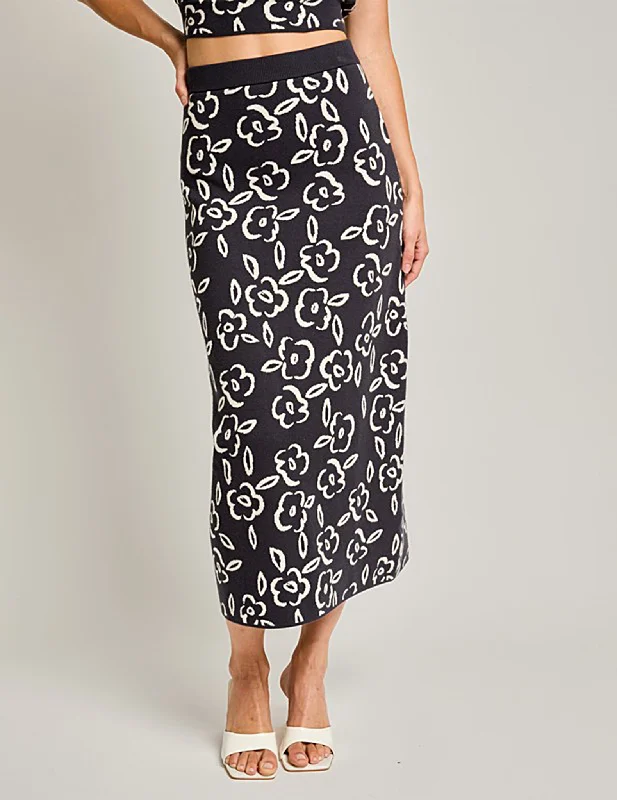 Mackenzie Midnight Floral Knit Skirt ribbed skirt waist