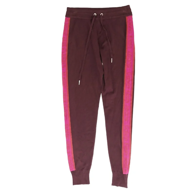 Maroon Color Block Jogger Pants Elegant Wool Trousers