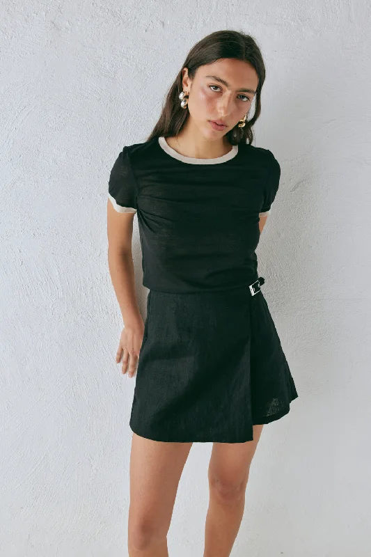 Matteo Linen Skort Black wool skirt breathable