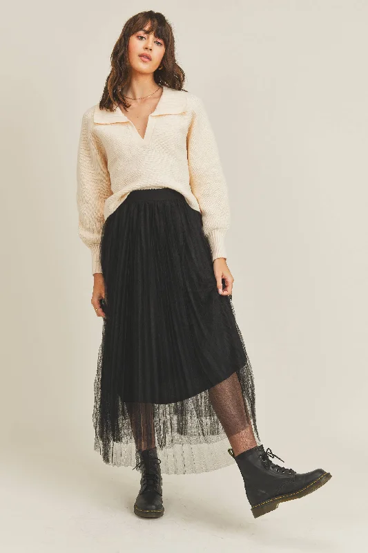 Mesh A Line Tulle Midi Skirt casual skirt length