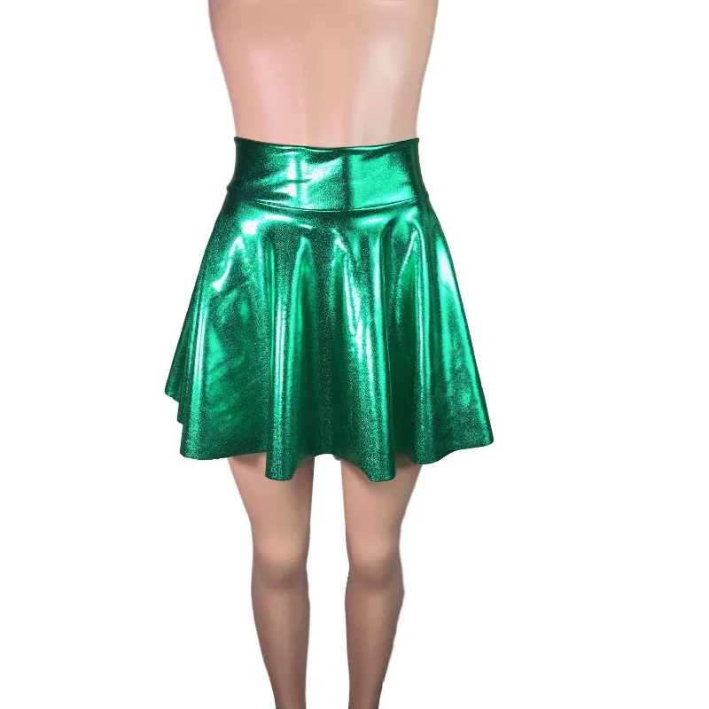 Skater Skirt - Green Metallic denim skirt durable