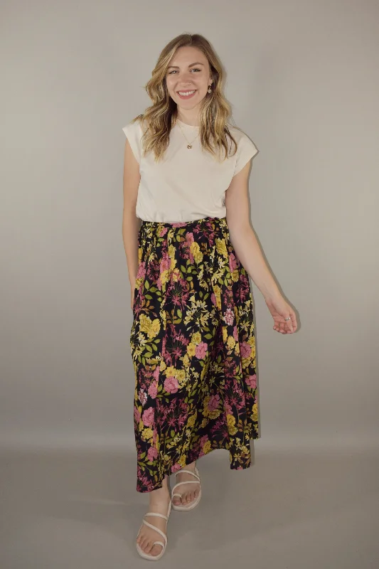 midnight floral skirt elastic waist skirt