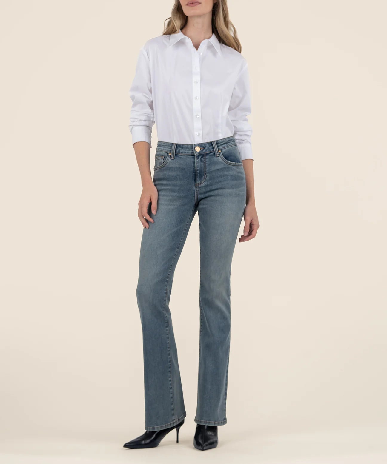 Natalie Mid Rise Flare Pants by Kut from the Kloth in Worthy Wash Elegant Silk Pants