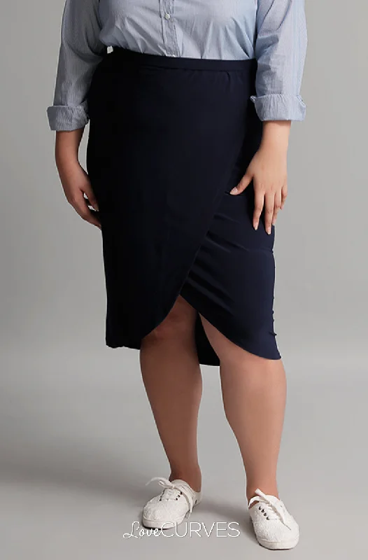 Wrap Pencil Skirt- Navy Blue - PSY leather skirt bold