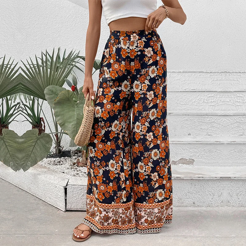 New floral fashion print wide-leg pants Trendy Velvet Pants