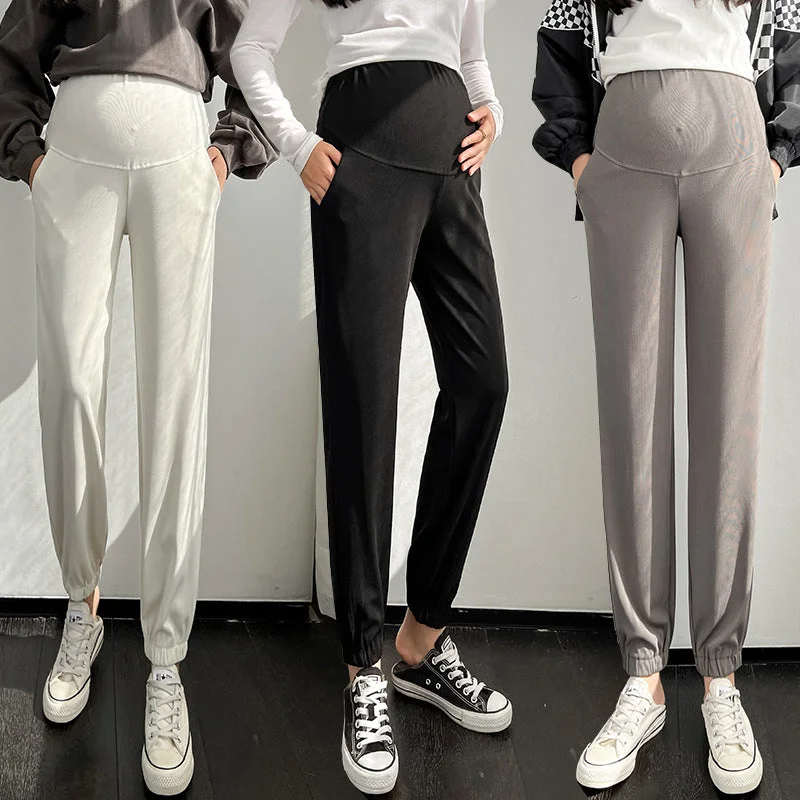 NiDELL Maternity Pants . Spring/Summer Ankle Banded Pants Loose Maternity Pants Slimming outside Wear Casual Pants for Pregnant Women Comfy Zip-Up Pants