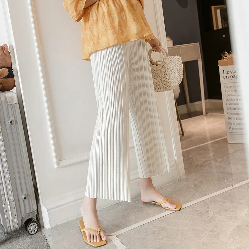 NiDELL Pregnant Women Cropped Pants Summer Thin Wide-Leg Pants Pressure Zou Striped Maternity Pants Pregnant Women Casual Loose Pants Stylish Elastic Waist Pants