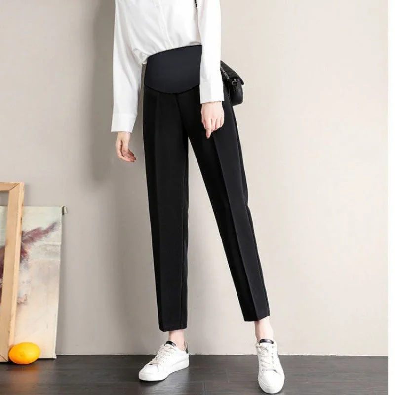 NiDELL Pregnant Women's Pants . Spring and Autumn Professional Suit Pants Fashionable Outerwear Small Cropped Straight Smoke Pipe Pregnant Women's Suit Pants Trendy High-Waist Trousers