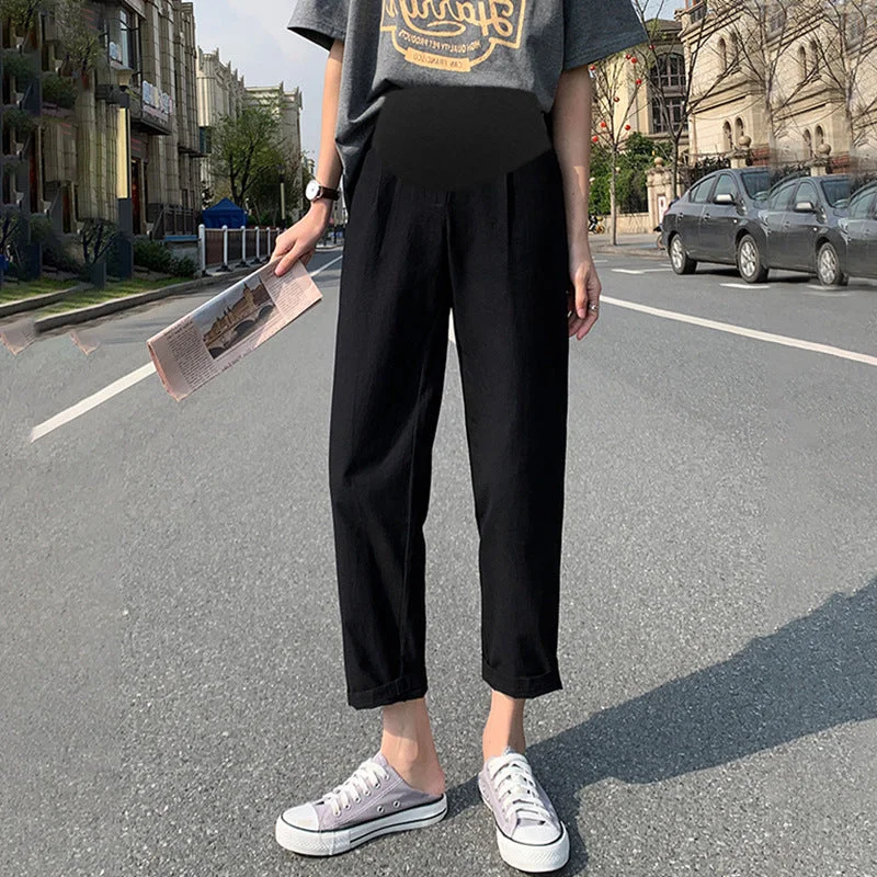 NiDELL Summer . Cotton and Linen Maternity Pants All-Matching Solid Color Casual Pants Outerwear Ankle-Length Pants Spring Classic Straight-Leg Pants