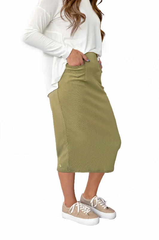 Perfect Fit Pencil Skirt 29"-Olive tiered skirt playful