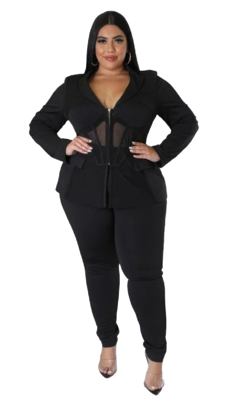 Plus Black Pretty Two Piece Pants Set Trendy Wide-Legged Trousers