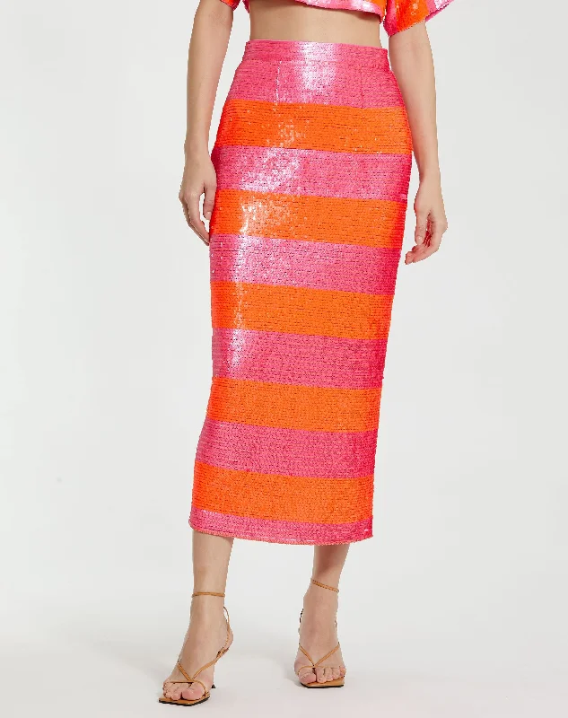 Classic Sequin Striped Midi Pencil Skirt - FINAL SALE chiffon skirt lightweight