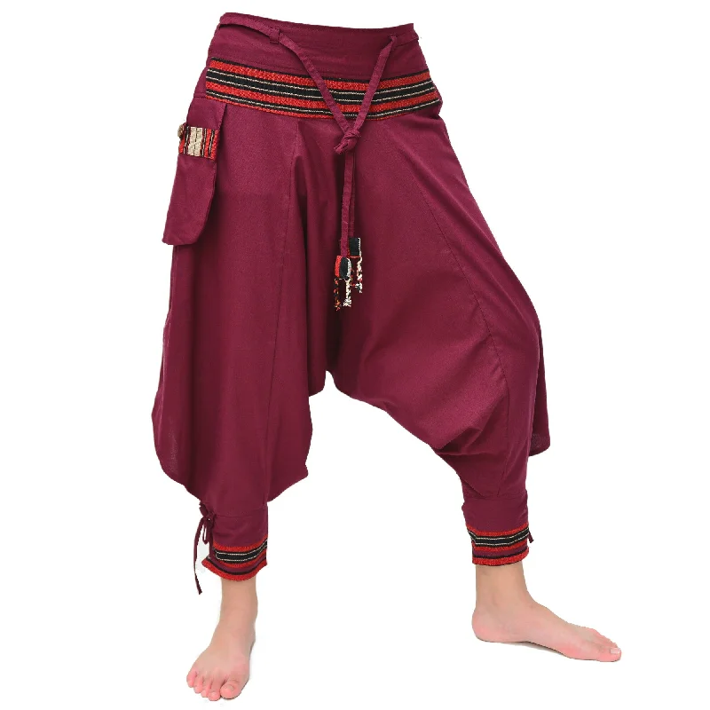 Samurai Pants Harem Pants Ninja Pants Men Women Marsala Red Relaxed Linen Pants