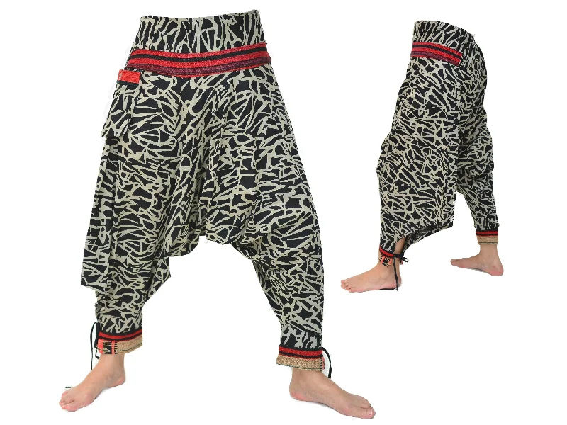 Samurai Style Harem Pants Men Women Black Grey Trendy Printed Pants