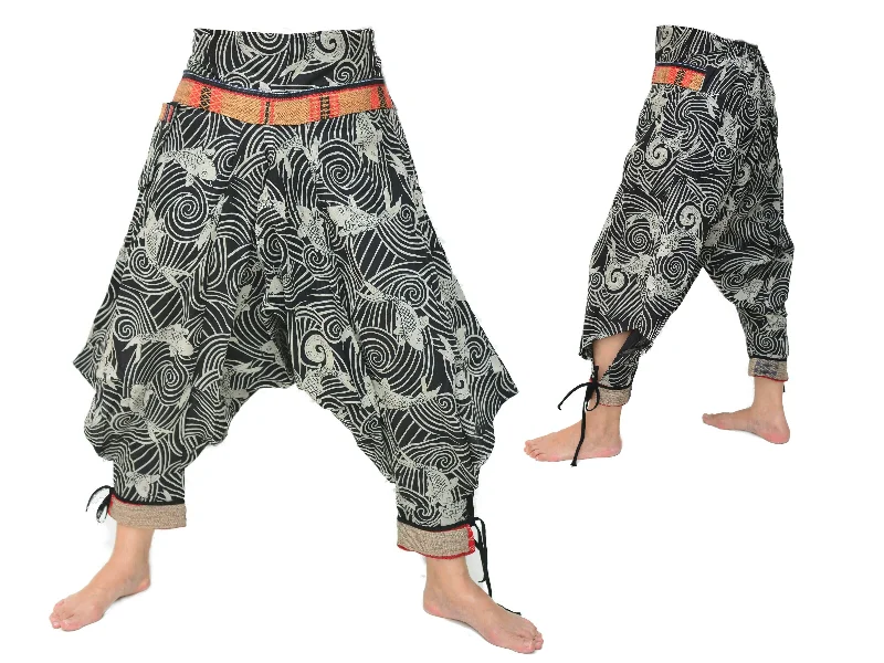 Samurai Style Harem Pants Men Women Black Grey Classic Pleated Pants