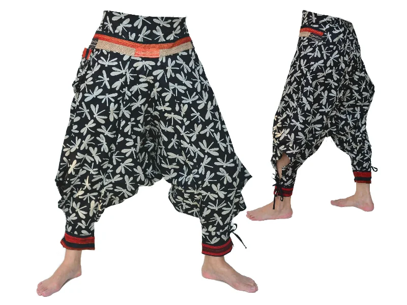 Samurai Style Harem Pants Men Women Black Grey Comfortable Fleece Pants