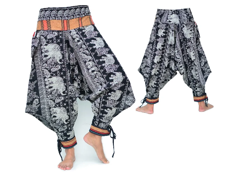 Samurai Style Harem Pants Men Women Black Grey Comfy Zip-Up Pants