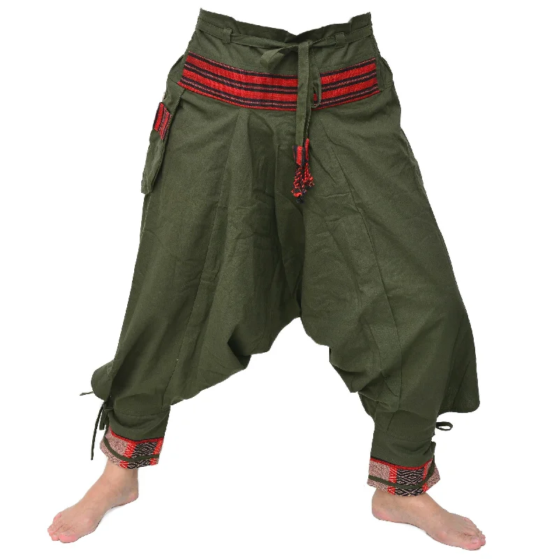 Samurai Style Harem Pants Ninja Pants Men Women Olive Green High-Waist Yoga Pants