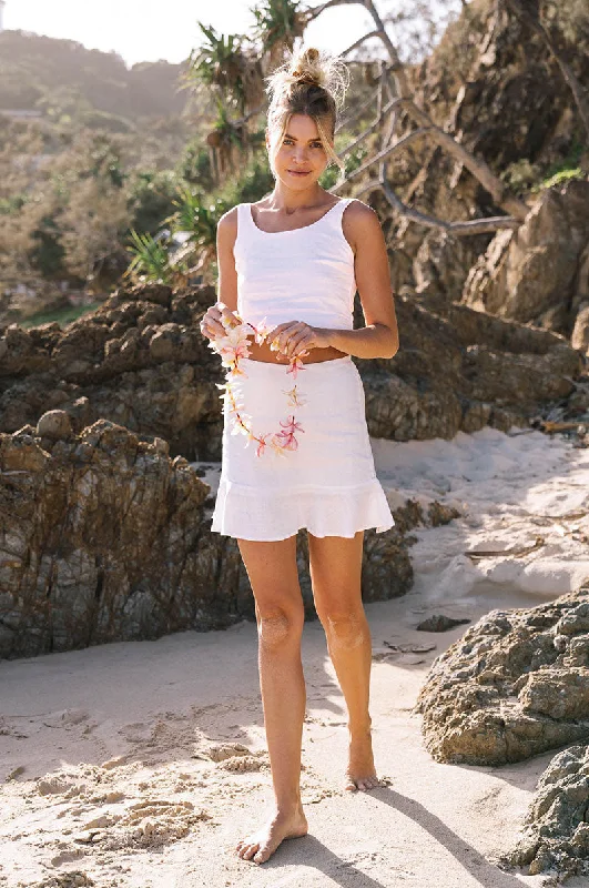 SEASIDE Mini Skirt - white linen corduroy skirt durable