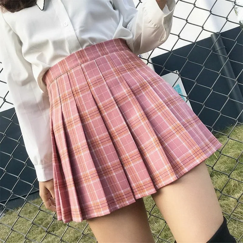 Summer Women Skirt Stitching Student Pleated Skirts chiffon skirt flowing