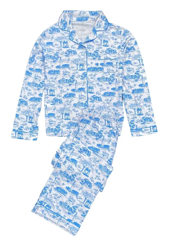 Tar Heel Toile Pajamas in White Long Sleeves Long Pants by Nothing Finer Stylish Paperbag Waist Pants