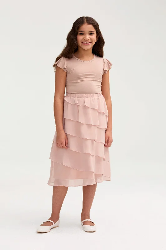 Tasnima Tiered Chiffon Skirt & Top Set (Girls) belted skirt waist