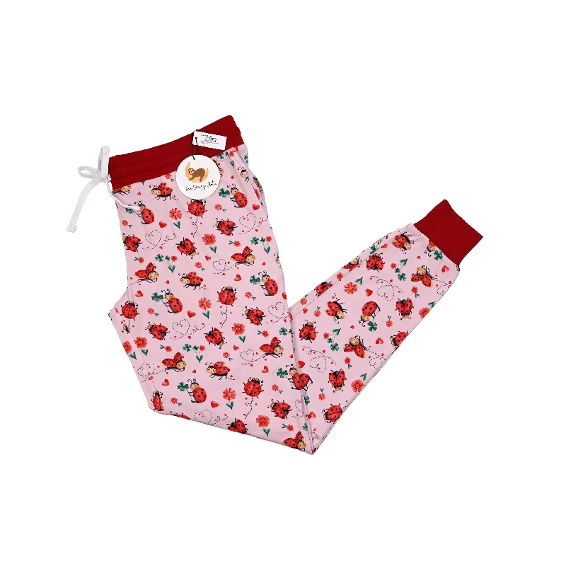 The Sleepy Sloth Valentine's Day Little Lady Love Ladybugs Print Women's Sleepy Pants Pajama Bottoms Trendy Printed Pants