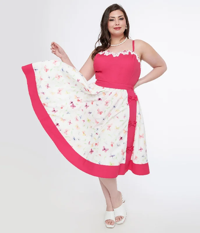 Unique Vintage Plus Size 1950s Hot Pink & White Butterfly Print Rye Swing Skirt cashmere skirt soft