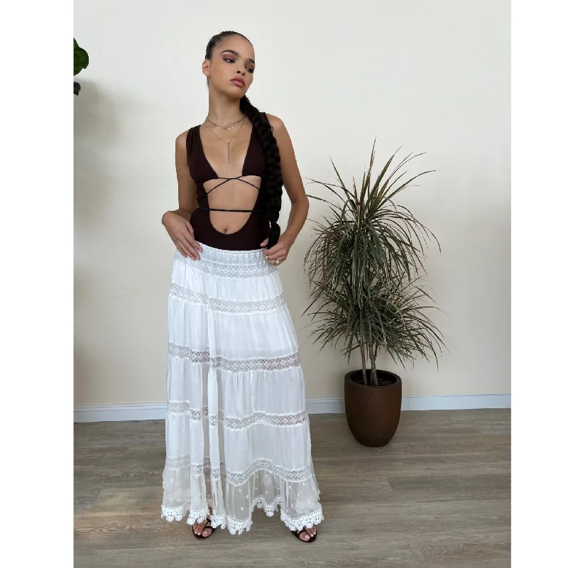 White Cotton and Lace  Maxi Skirt velvet skirt sumptuous