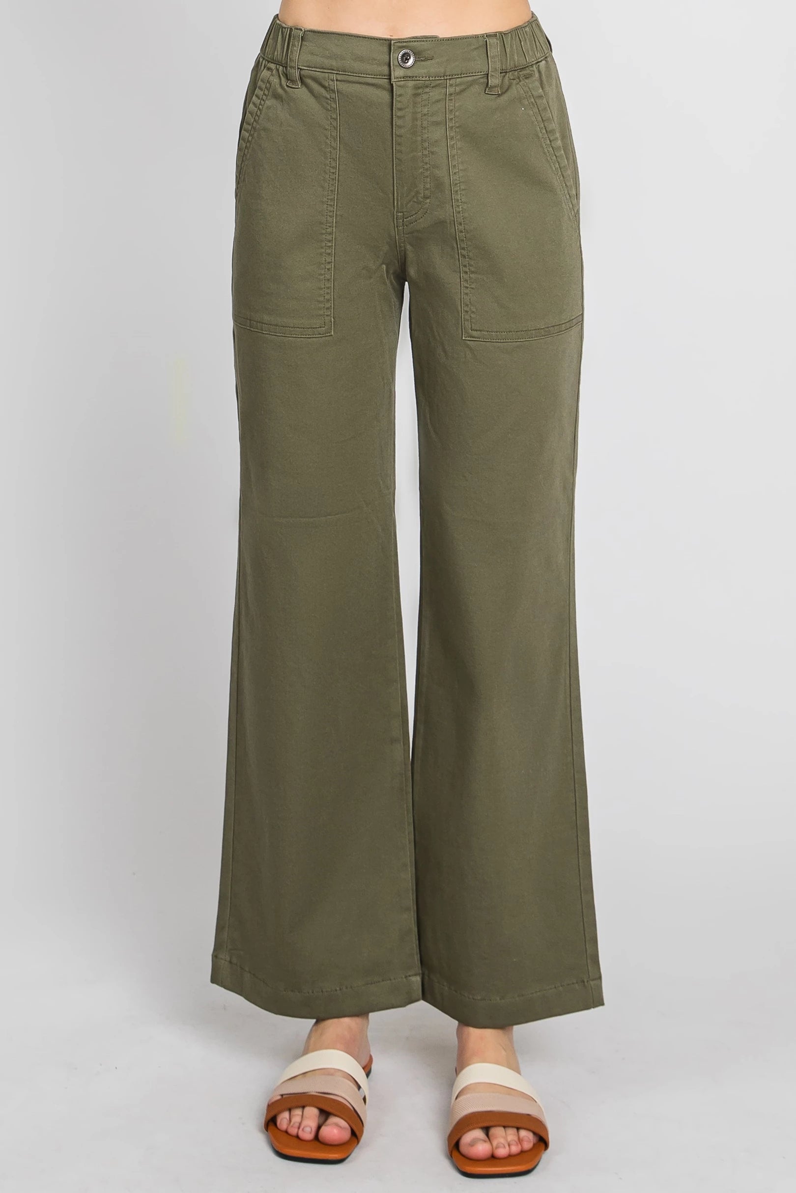 Wide Leg Pant by Letter to Juliet in Olive Trendy Wide-Leg Pants