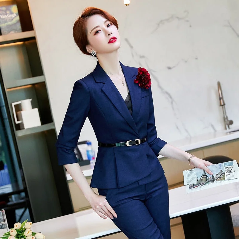 Winter Long Sleeve OL Style Business Professional Pantsuit for Women Comfortable Jogger Trousers