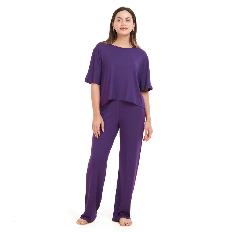 Women summer pajama set Purple Cropped top + pants Fashionable Track Pants